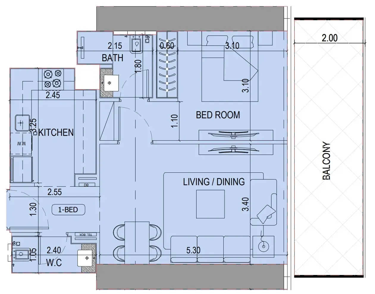 Binghatti Sky Terraces 1 bed floor plan, 757 sqft
