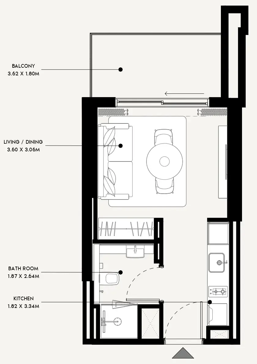Azizi Venice Studio floor plan, 359 sqft