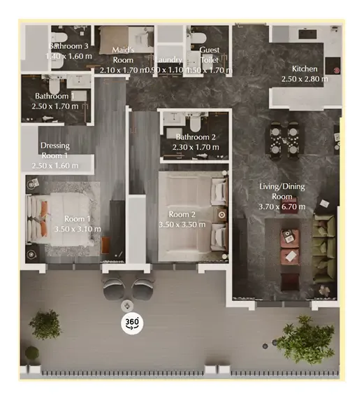 Bab Al Qasr Garden Residences 65 2 bed floor plan, 1,394 sqft