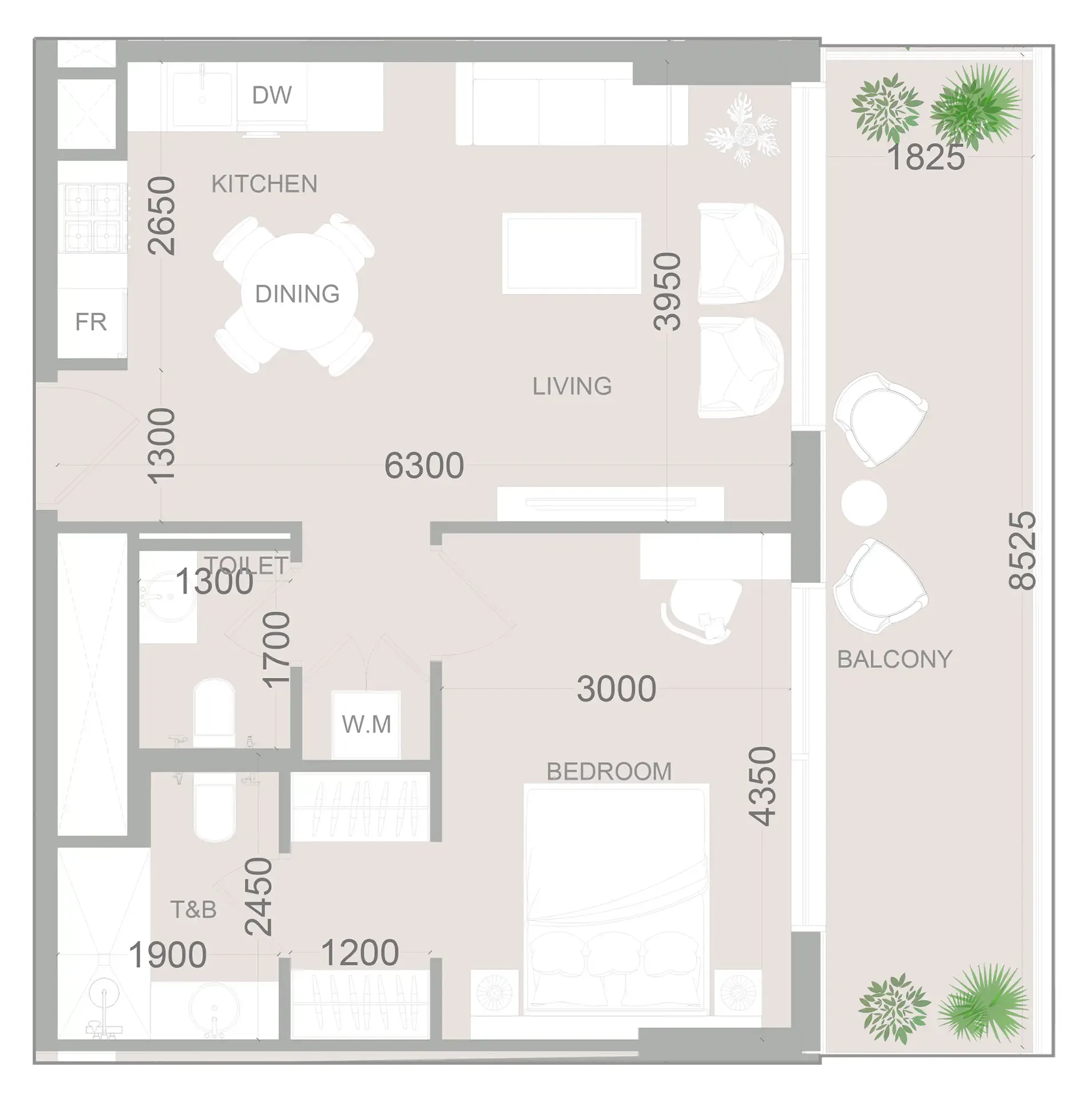 ELAR1S Sky 1 bed floor plan, 757 sqft