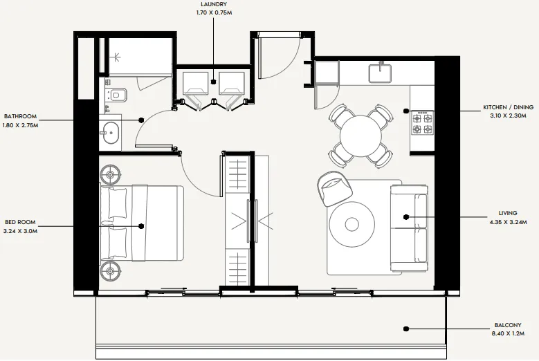 Azizi Milan 1 bed floor plan, 680 sqft