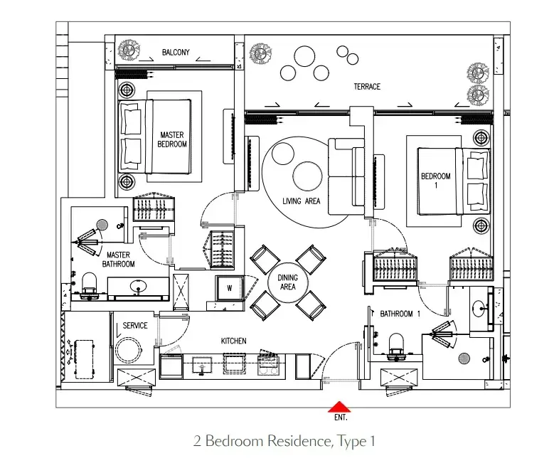 Gardens of Eden - Eden Residence 2 bed floor plan, 1,130 sqft