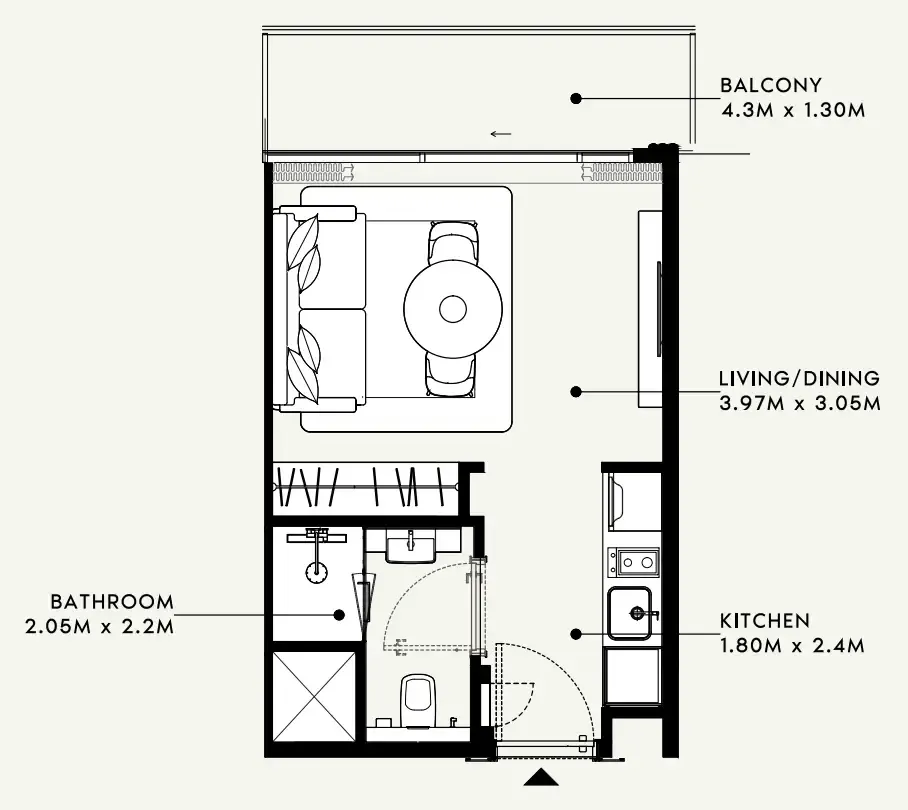 Azizi Milan Studio floor plan, 323 sqft