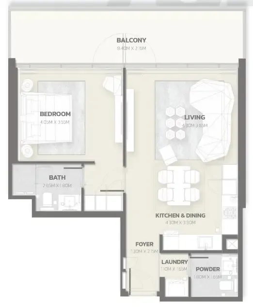 Tonino Lamborghini Residences 1 bed floor plan, 909 sqft