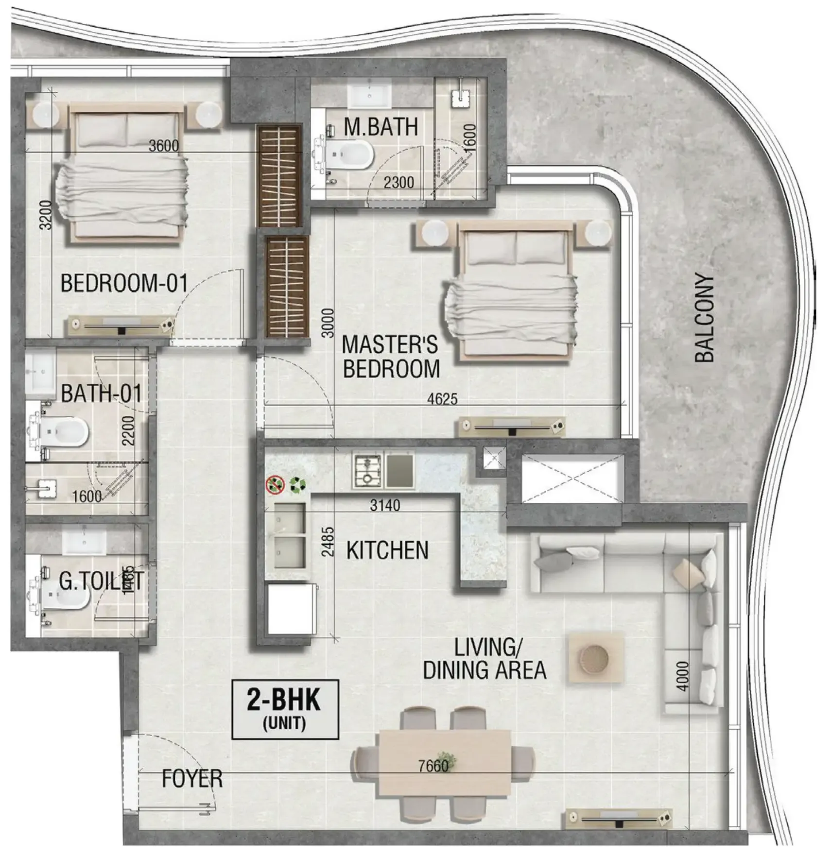 Ramada Residences by Wyndham in Dubai South 2 bed floor plan, 1,062 sqft
