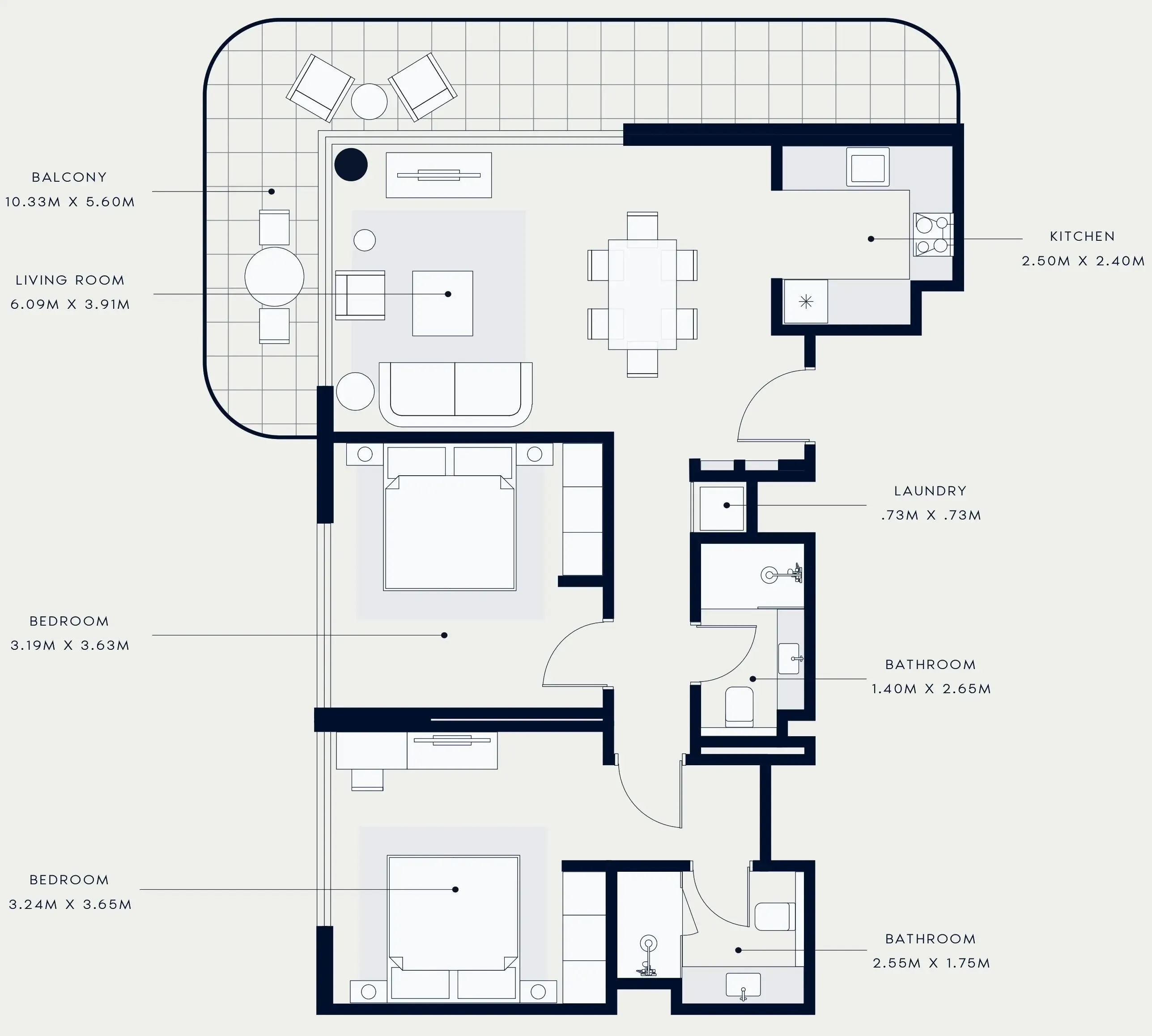 Azizi Venice 2 bed floor plan, 1,142 sqft