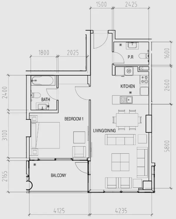 Damac Hills - Park Town 1 bed floor plan, 856 sqft