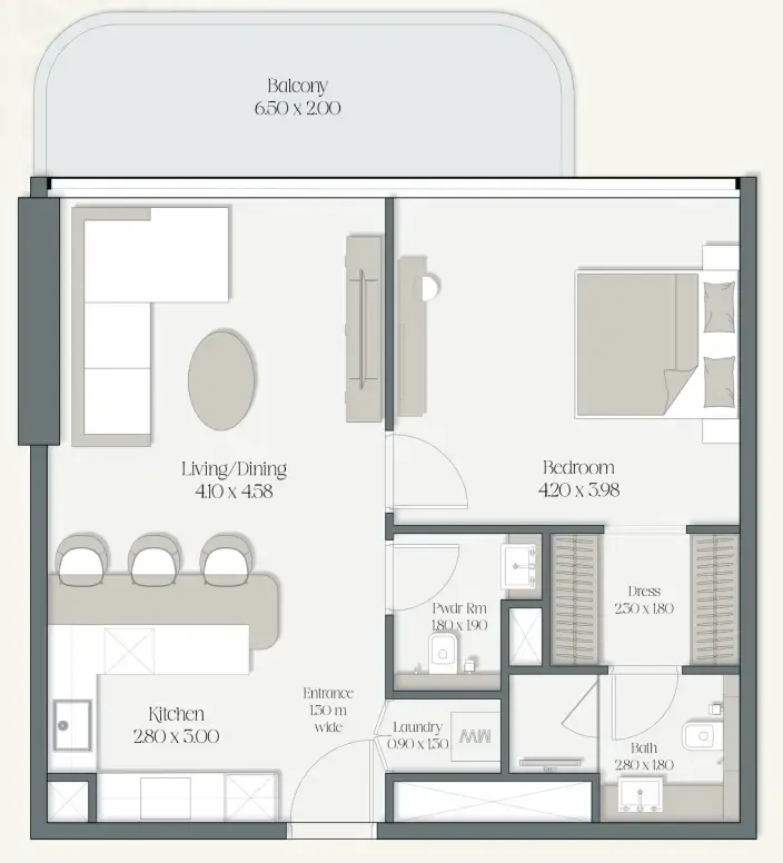 The Caden by Prescott 1 bed floor plan, 836 sqft