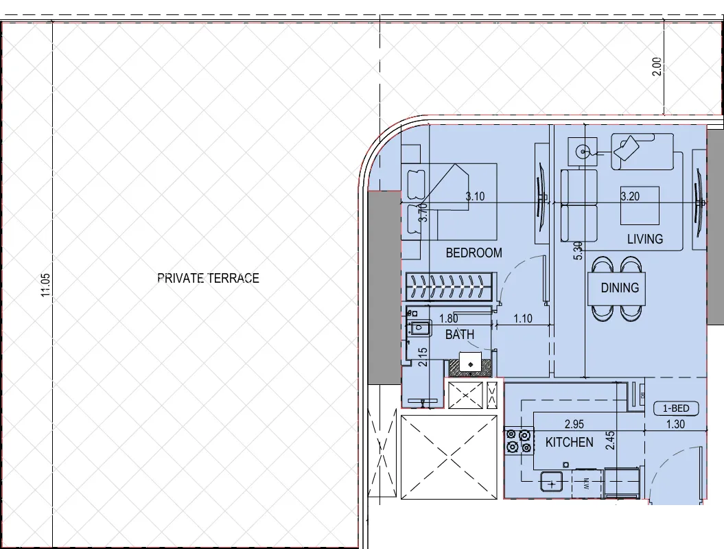 Binghatti Sky Terraces 1 bed floor plan, 1,639 – 1,642 sqft