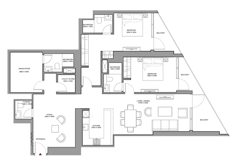 Skyvue Stellar 2 bed floor plan, 1,675 sqft