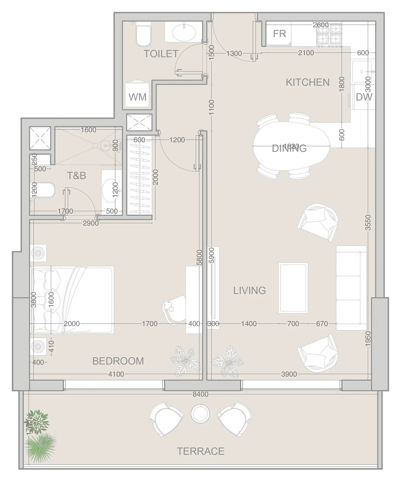 V1VID Tower 1 bed floor plan, 909 sqft