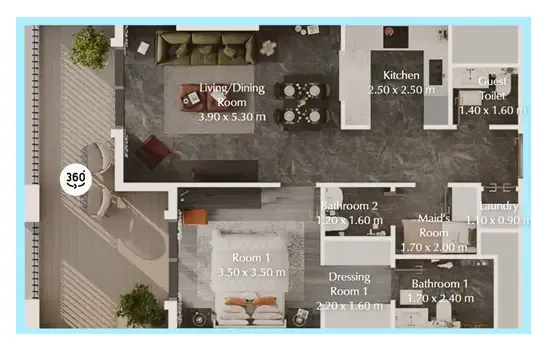 Bab Al Qasr Garden Residences 65 1 bed floor plan, 881 sqft