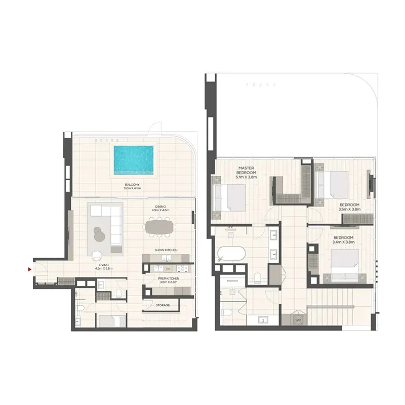 LIV Maritime 3 bed floor plan, 2,581 sqft