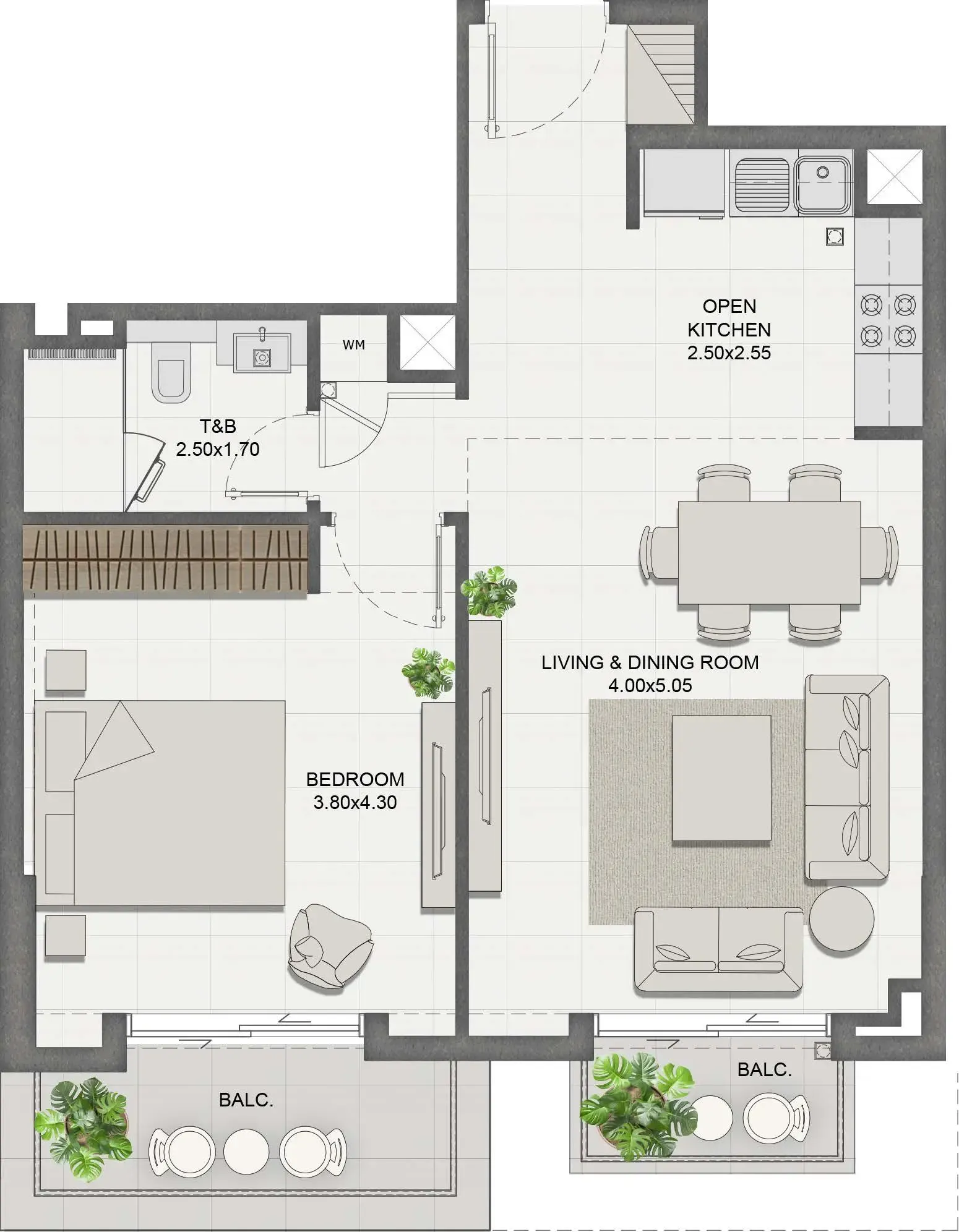 Reeman Residence 01 1 bed floor plan, 698 sqft
