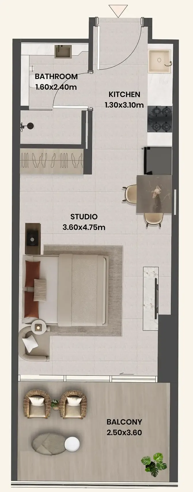 Divine Al Barari Studio floor plan, 433 sqft