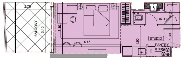 Project Maybach Studio floor plan, 390 – 401 sqft