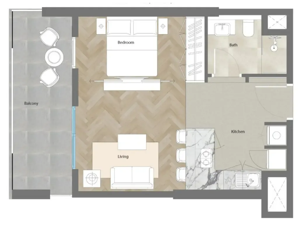 Al Mahra Residence Studio floor plan, 499 sqft