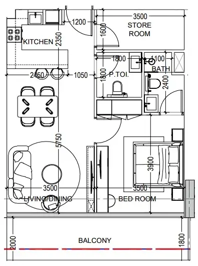 Al Haseen Residences 6 1 bed floor plan, 791 sqft