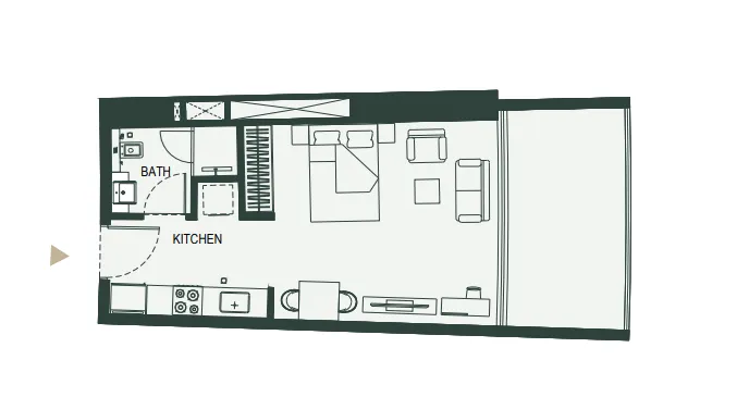 Binghatti Hills Studio floor plan, 505 sqft