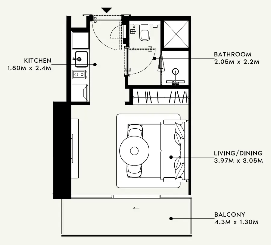Azizi Milan Studio floor plan, 318 – 324 sqft
