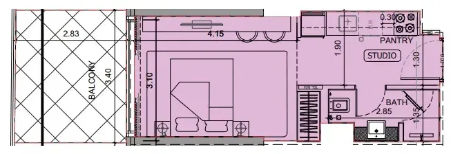 Project Maybach Studio floor plan, 408 sqft