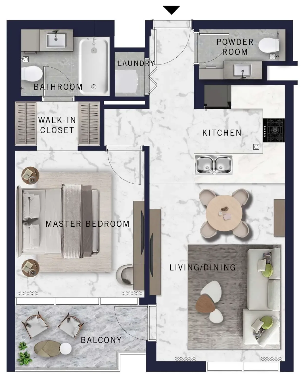 DoubleTree by Hilton 1 bed floor plan, 736 sqft