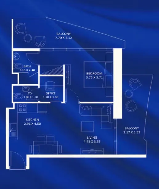 Fashionz 1 bed floor plan, 871 – 873 sqft