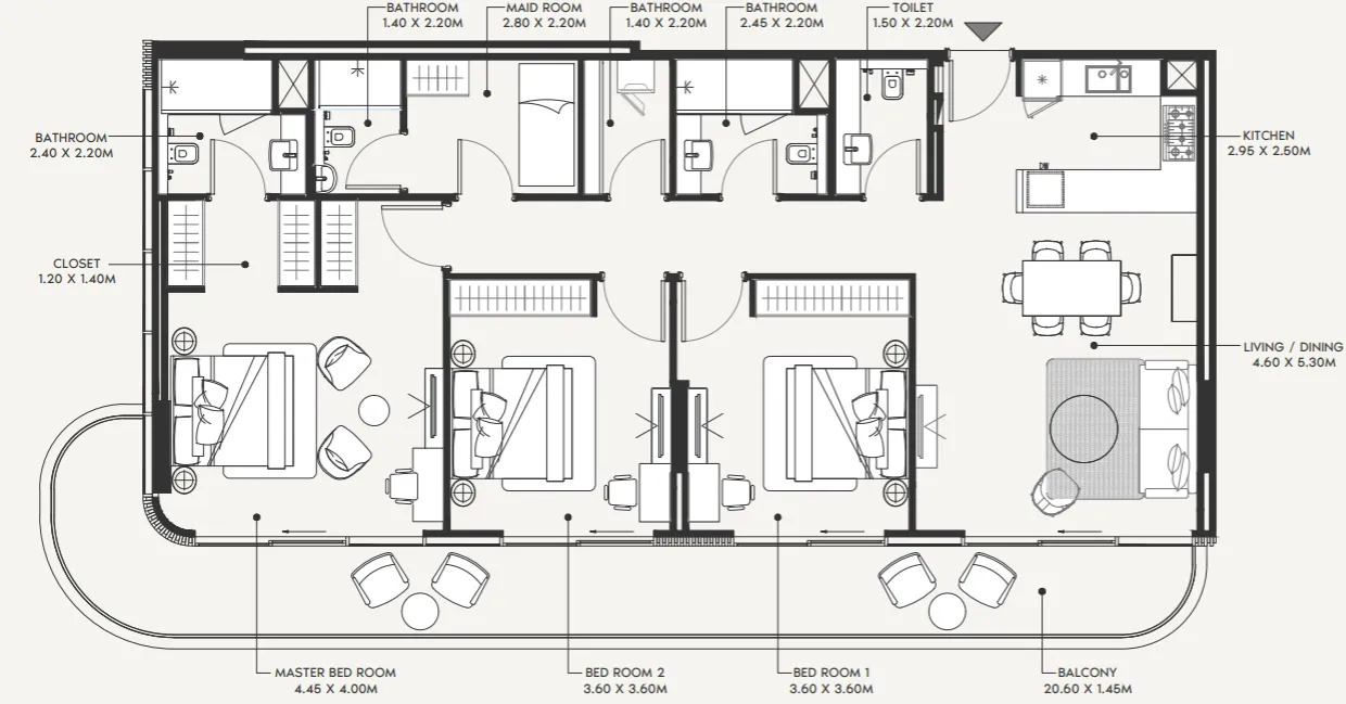 Azizi Amir 3 bed floor plan, 1,801 sqft