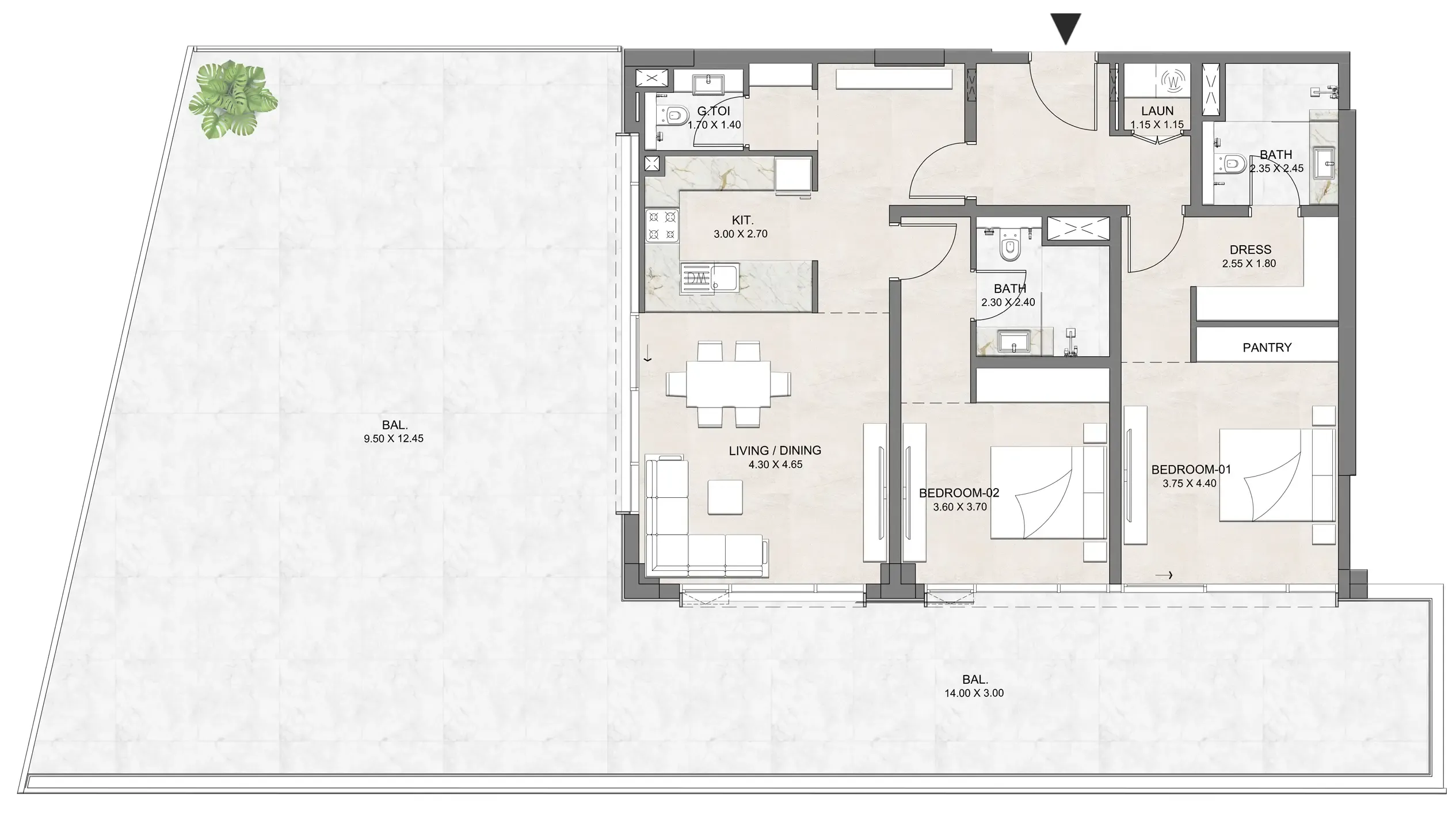 Luzora Residence 2 bed floor plan, 2,928 sqft