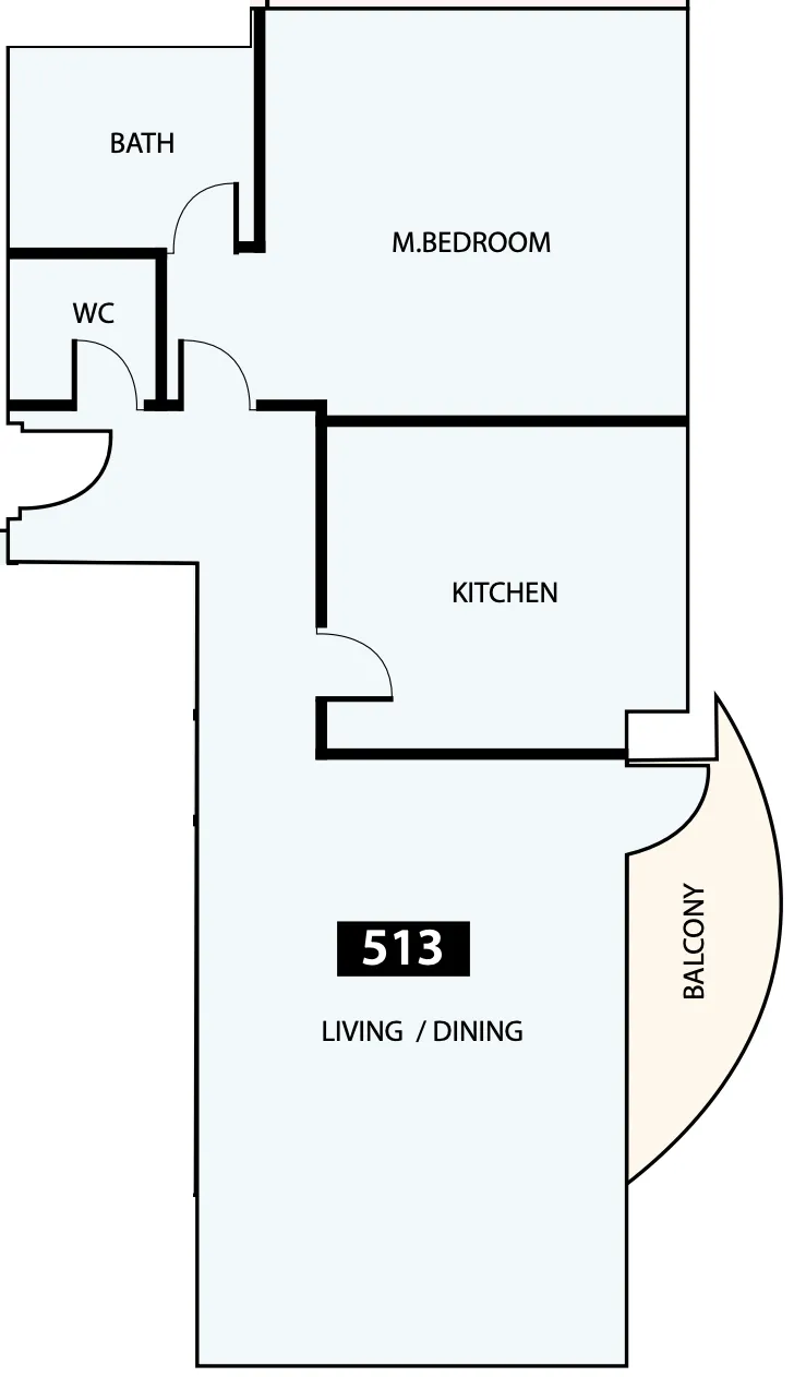 Paradise View 1 1 bed floor plan, 900 sqft
