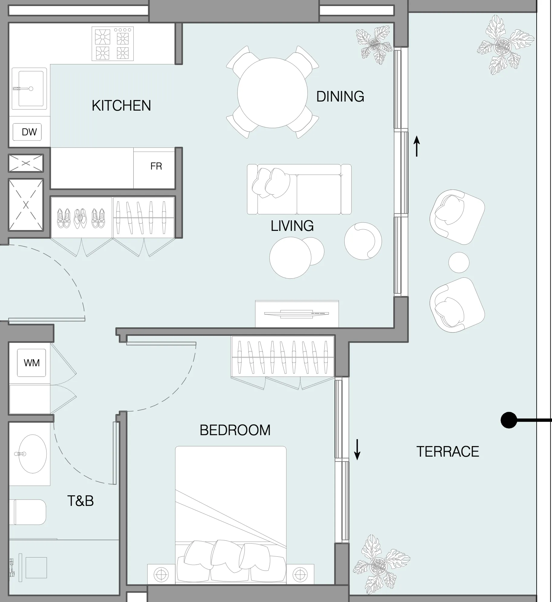 LUM1NAR 1 bed floor plan, 711 sqft