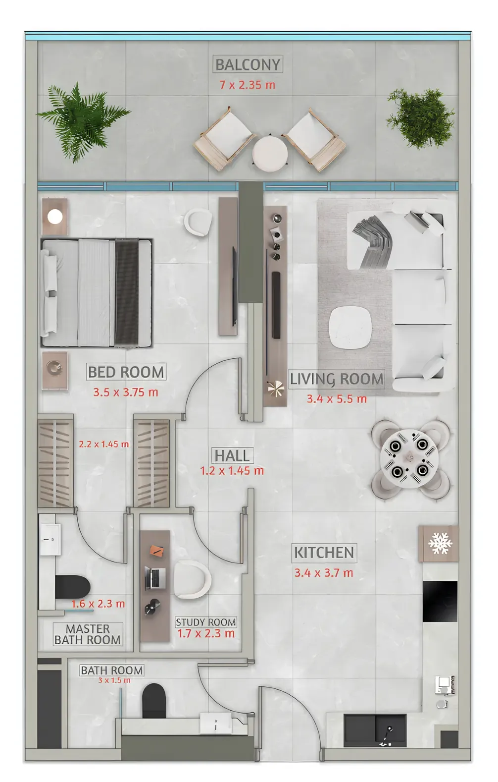 Sakura Gardens 1 bed floor plan, 916 sqft