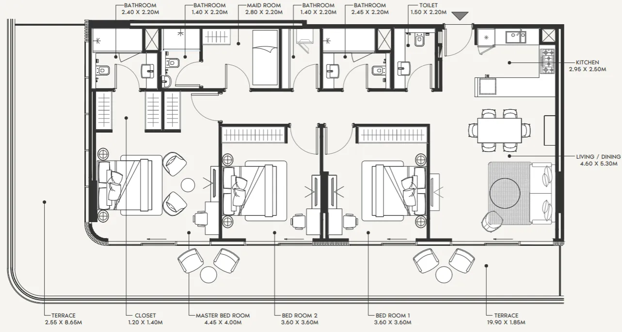 Azizi Amir 3 bed floor plan, 2,143 sqft