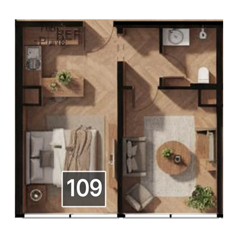 Magnolia 1 bed floor plan, 490 sqft