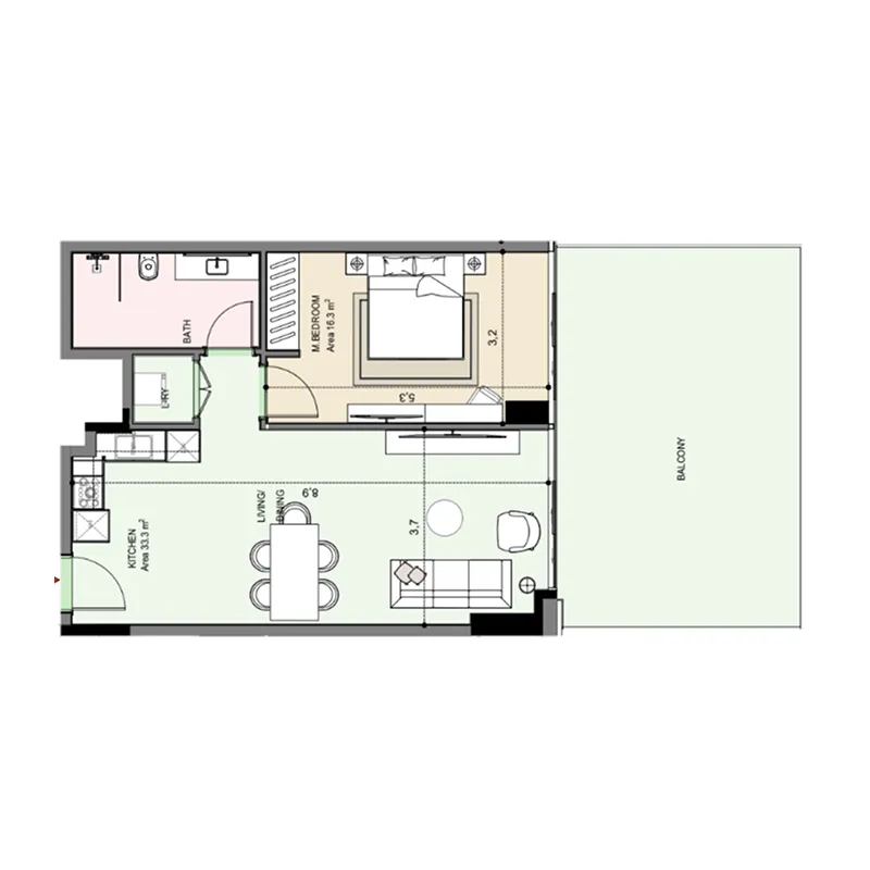 Edgewater Residences 1, 2 and 3 1 bed floor plan, 1,135 sqft