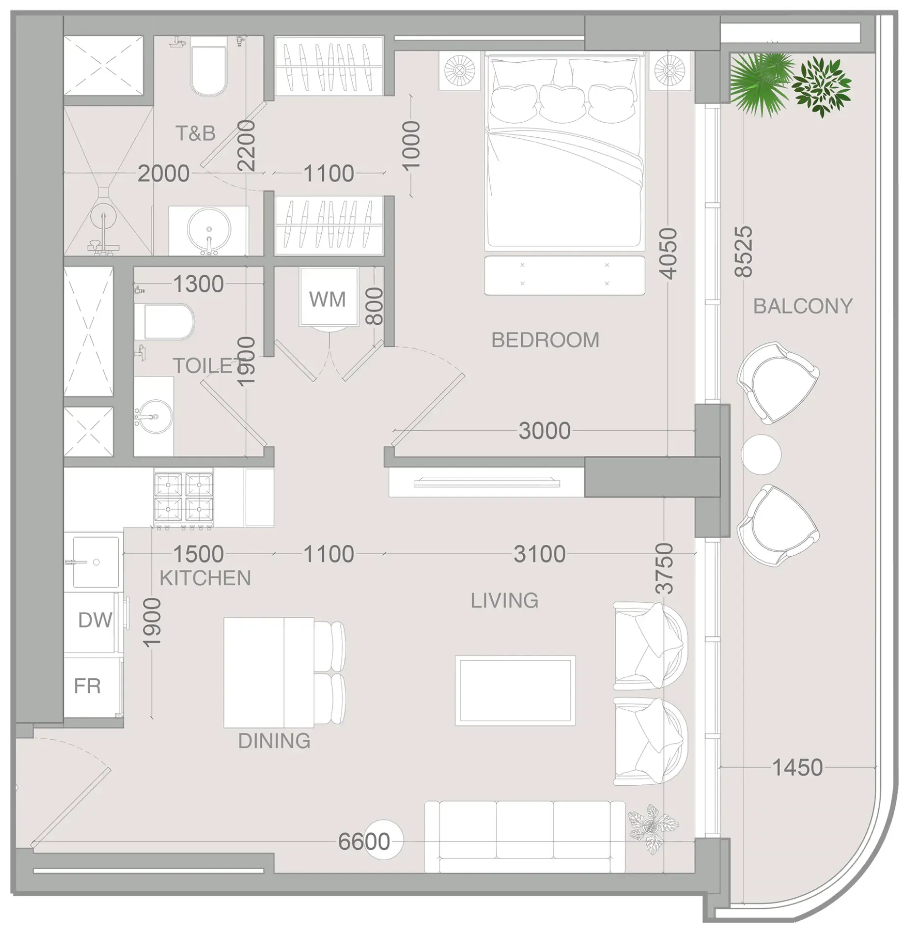ALTA V1EW 1 bed floor plan, 739 sqft