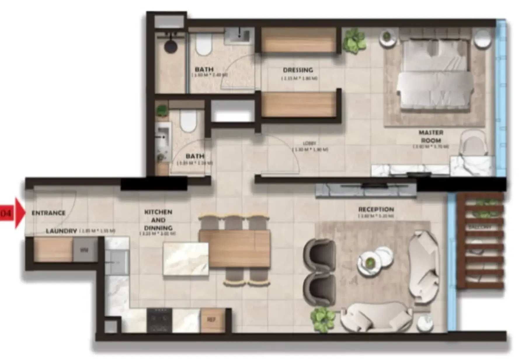 The Spark By Esnaad 1 bed floor plan, 738 sqft