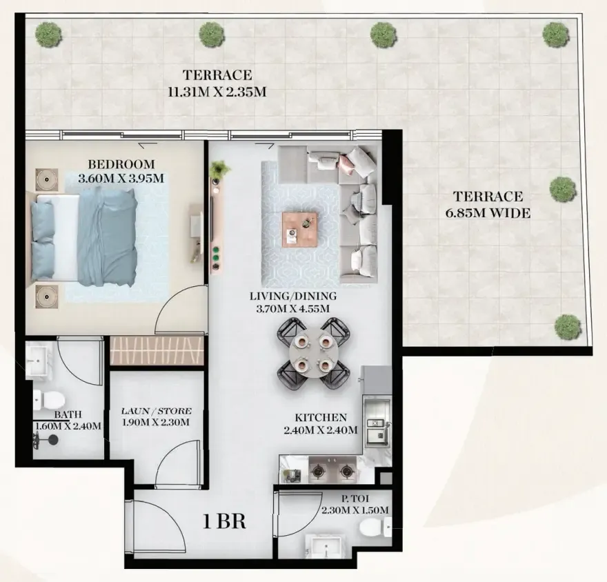 Chapter 01 by Newbury 1 bed floor plan, 1,127 sqft