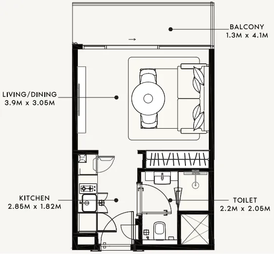 Azizi Milan Studio floor plan, 336 sqft