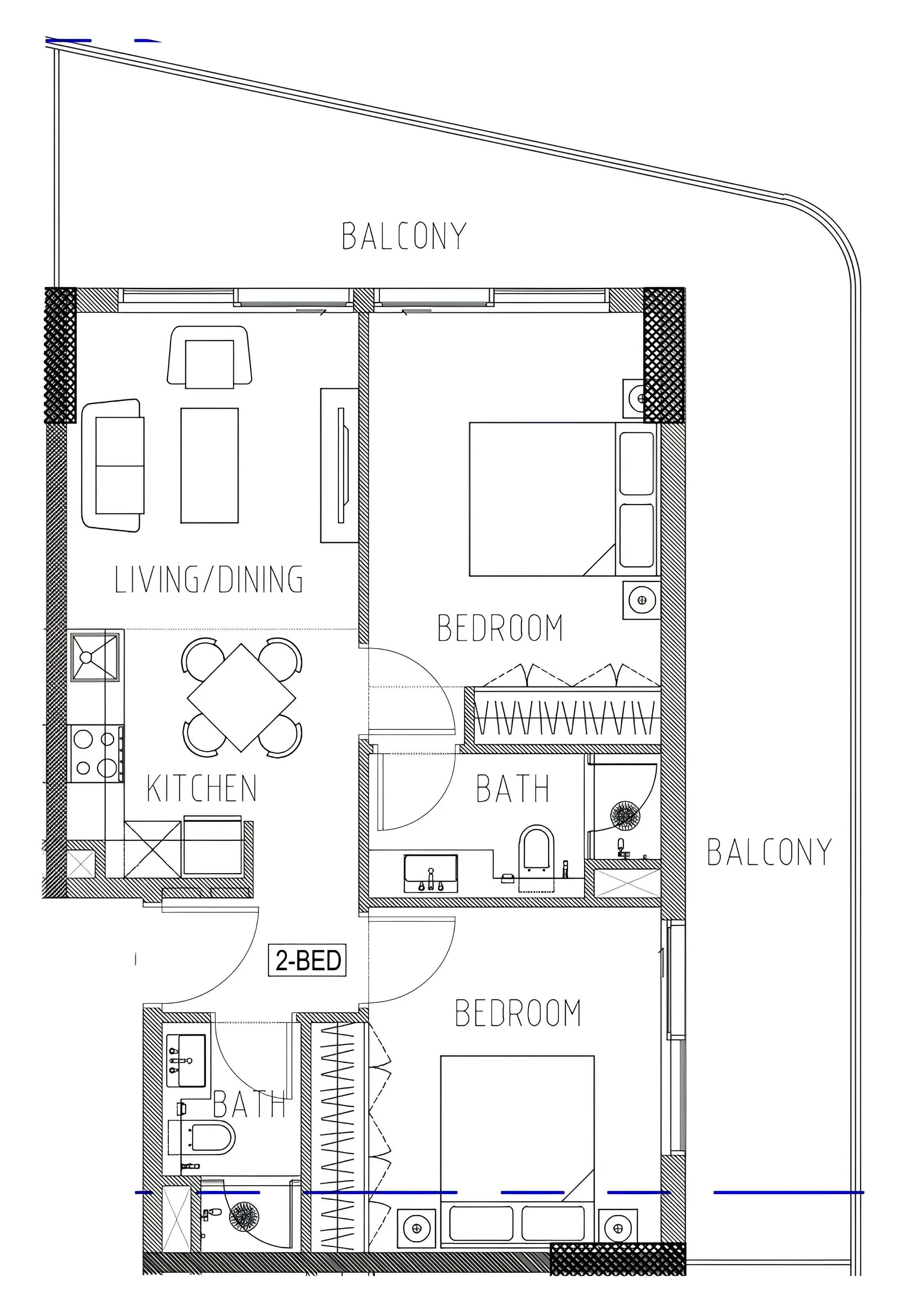 Elo 2 and 3 Damac 2 bed floor plan, 1,003 sqft