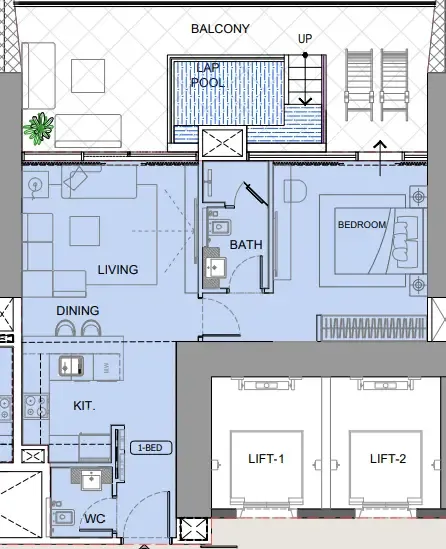 One by Binghatti 1 bed floor plan, 1,031 sqft