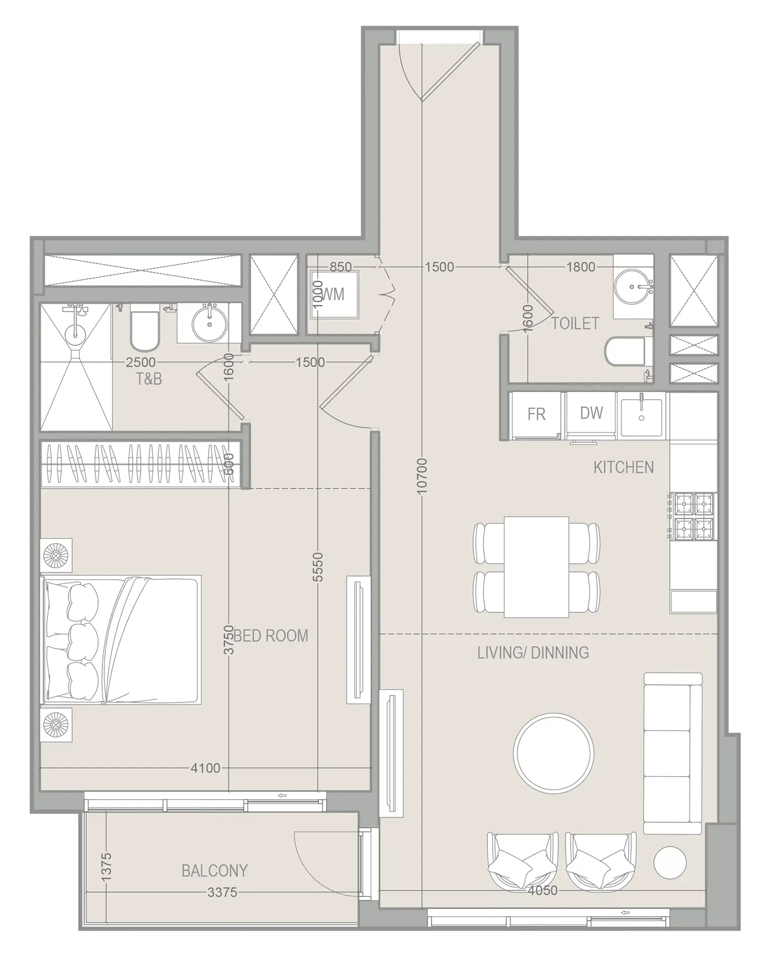 FLU1D ONE 1 bed floor plan, 770 sqft