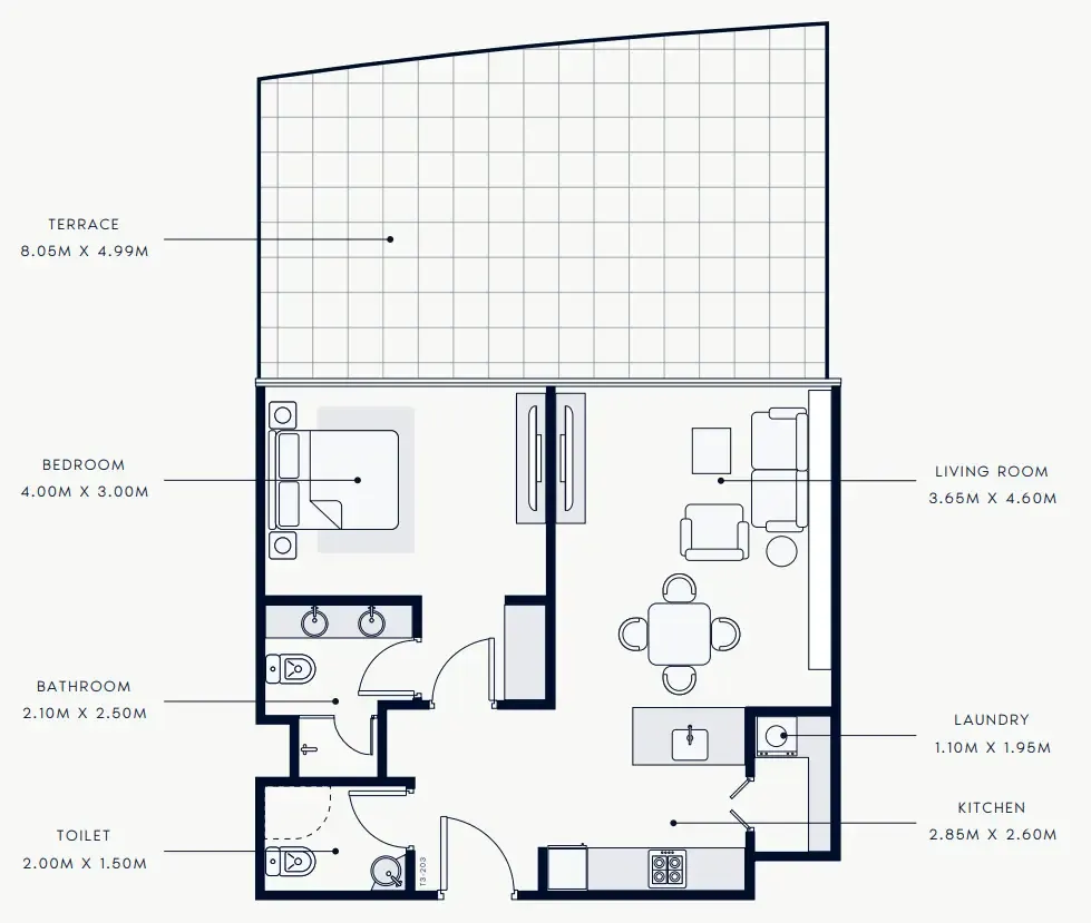 Riviera Rêve 1 bed floor plan, 1,073 sqft
