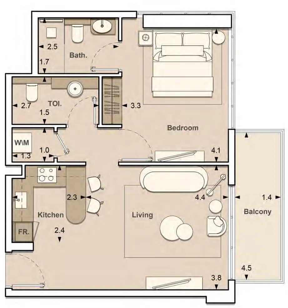Lume Residences 1 bed floor plan, 676 sqft