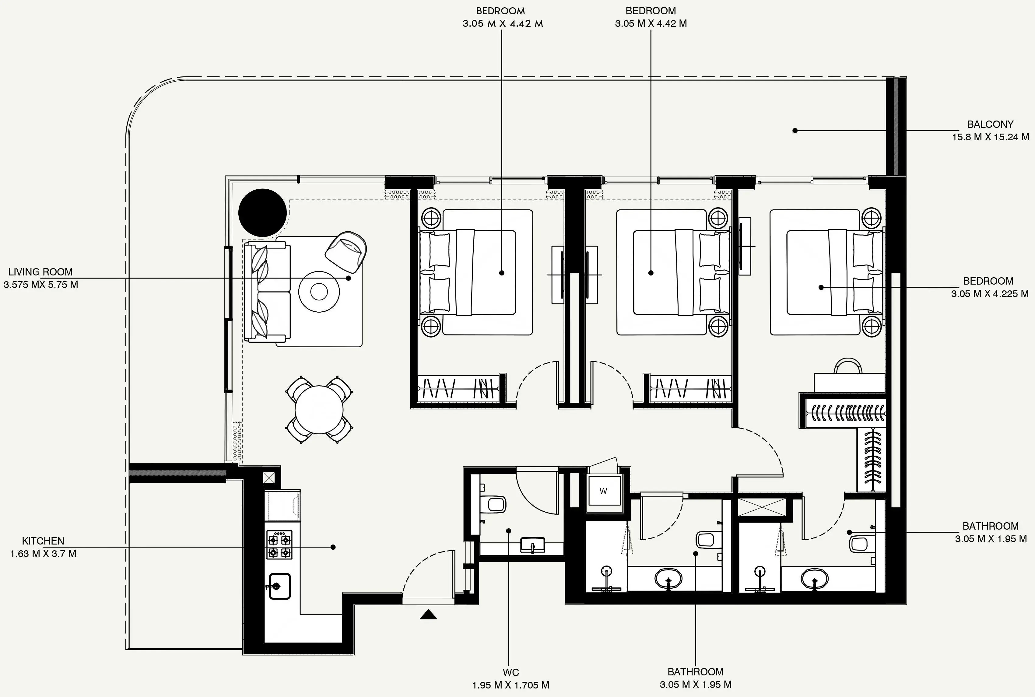 Azizi Venice 3 bed floor plan, 1,787 sqft