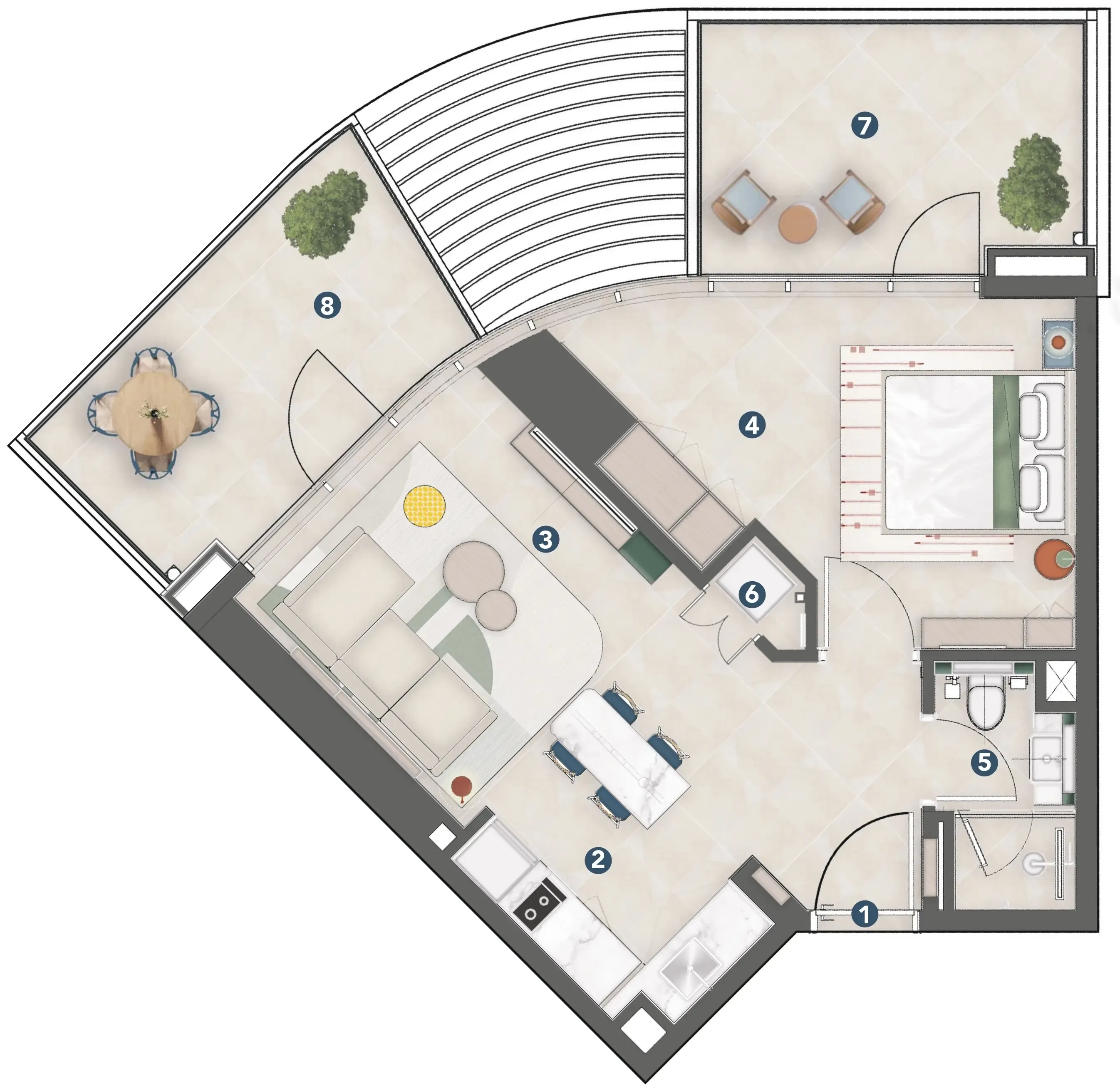 Rove Home Meydan Horizon 1 bed floor plan, 689 sqft