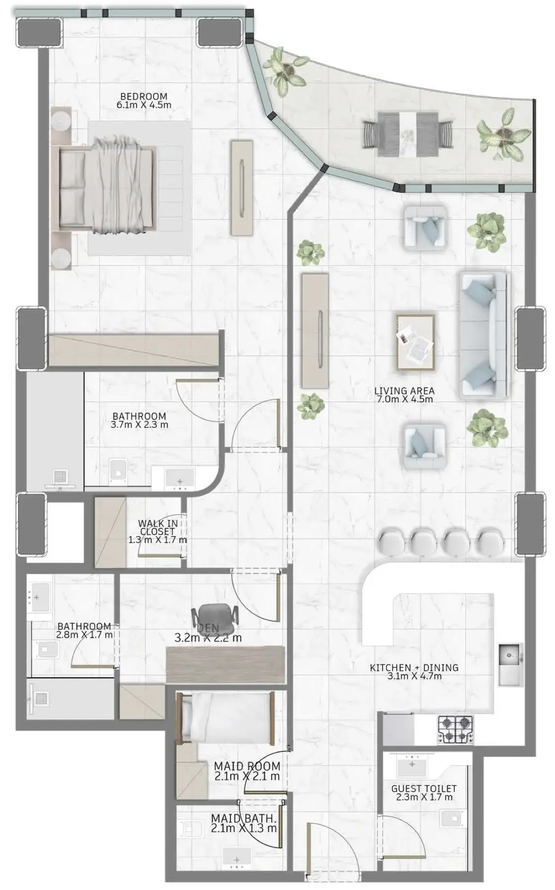 Al Habtoor Tower 1 bed floor plan, 1,497 sqft