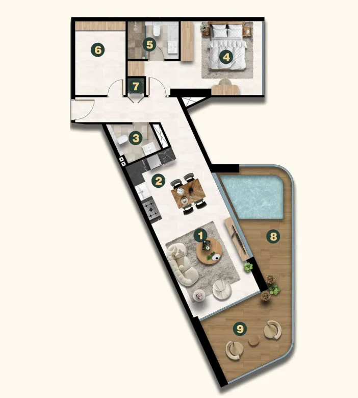 Golf Terrace Residences 1 bed floor plan, 1,161 sqft