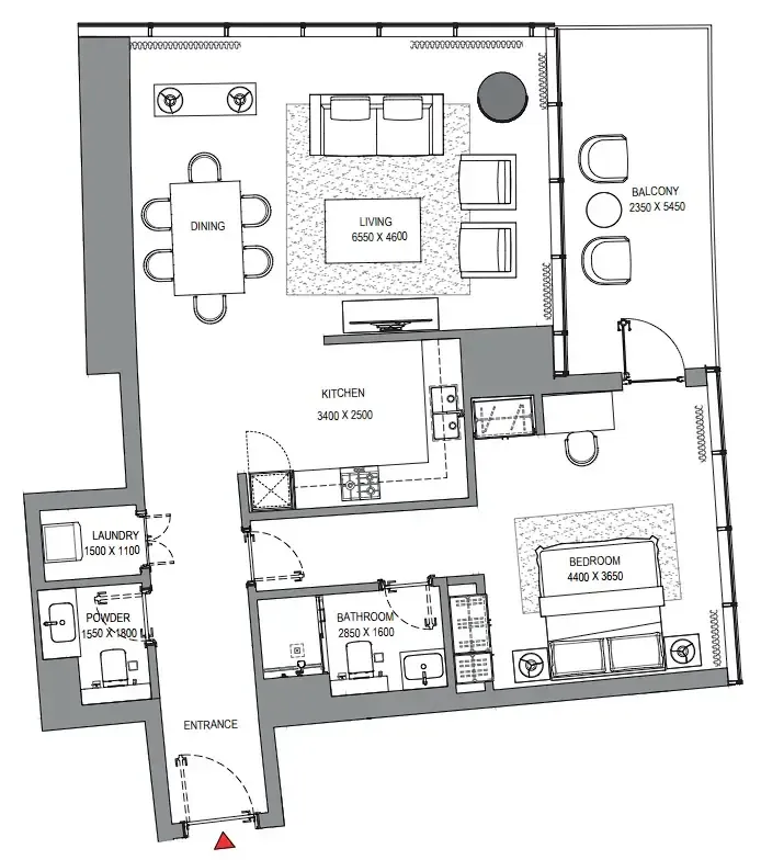 Sobha Seahaven 1 bed floor plan, 1,189 sqft