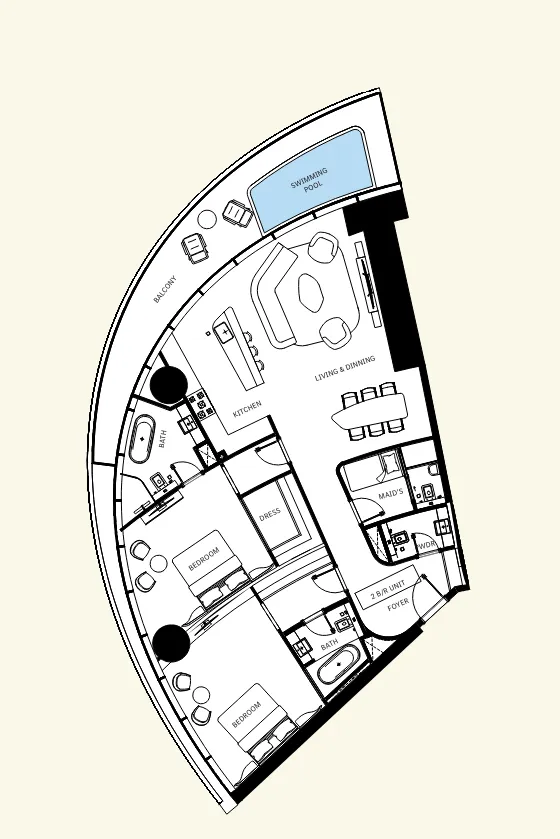 Mercedes-Benz Places by Binghatti 2 bed floor plan, 1,836 sqft